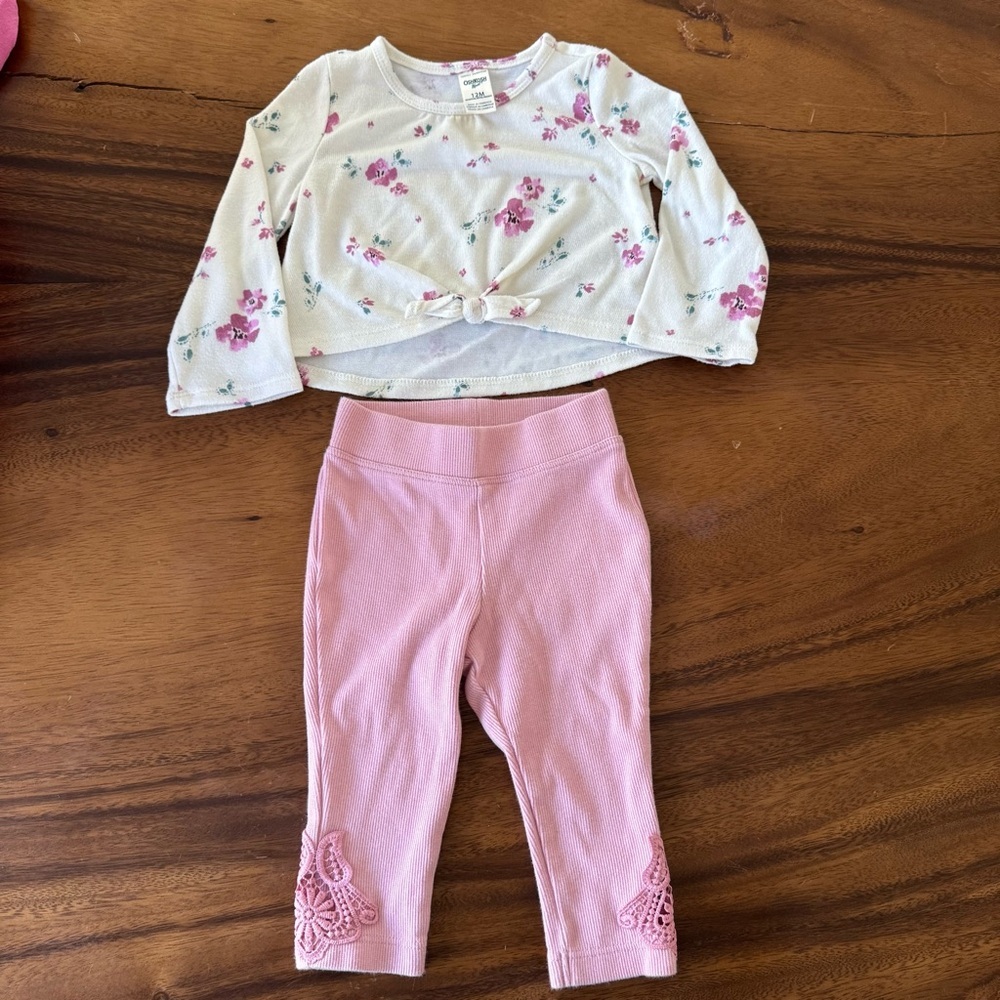 OshKosh Floral Top and Pink with Lace Leggings Set 12M